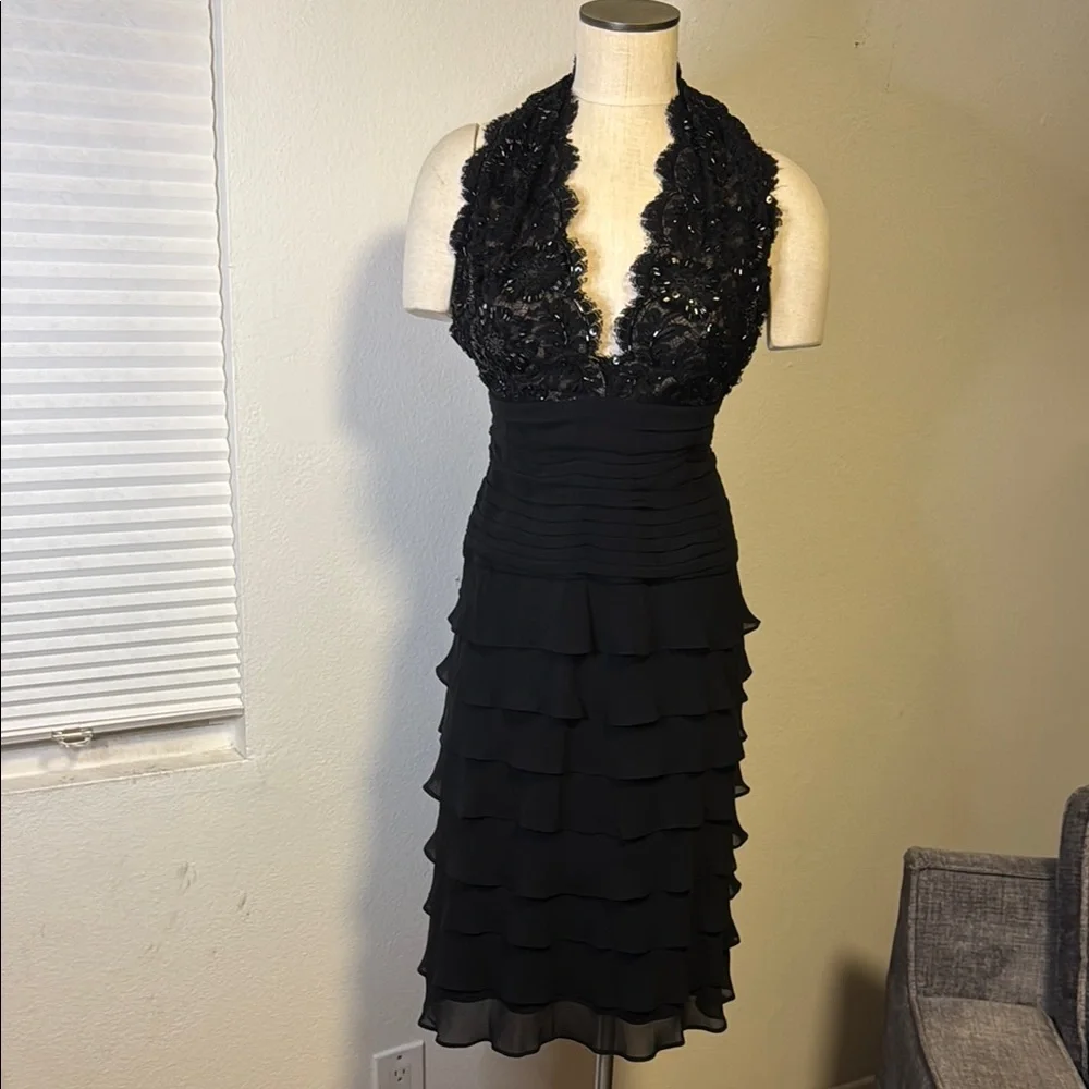 Tadashi Elegant Black Lace Halter Dress - Picture 2 of 7